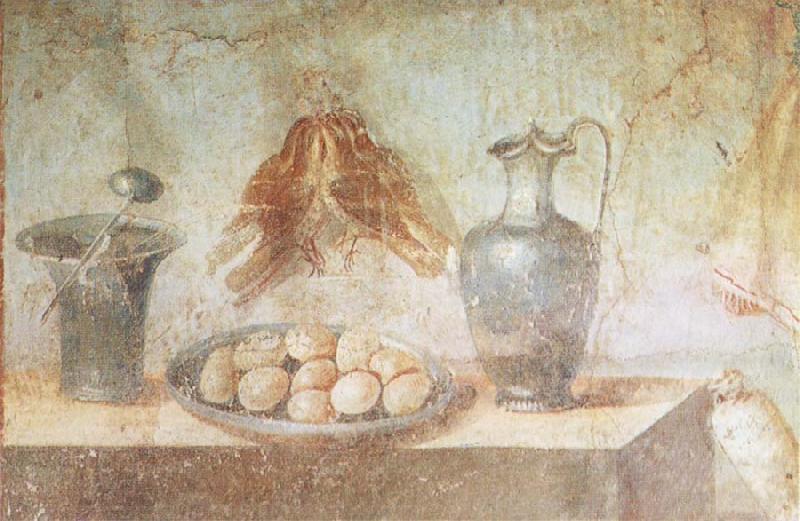 unknow artist Still life wall Painting from the House of Julia Felix Pompeii thrusches eggs and domestic utensils Norge oil painting art